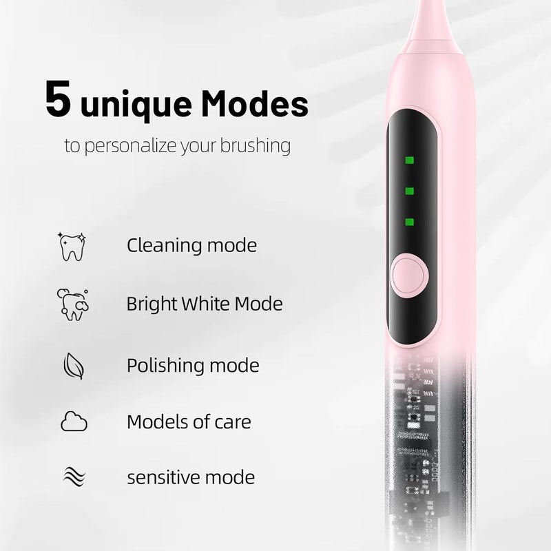 Seapeoa Adult Sonic Electric Toothbrush with 10 Brush Heads, Travel case, and Wall Bracket, Suitable for Both Adults and Children, IPX8 Waterproof, USB Charging, 42000VPM, Pink - Image 2
